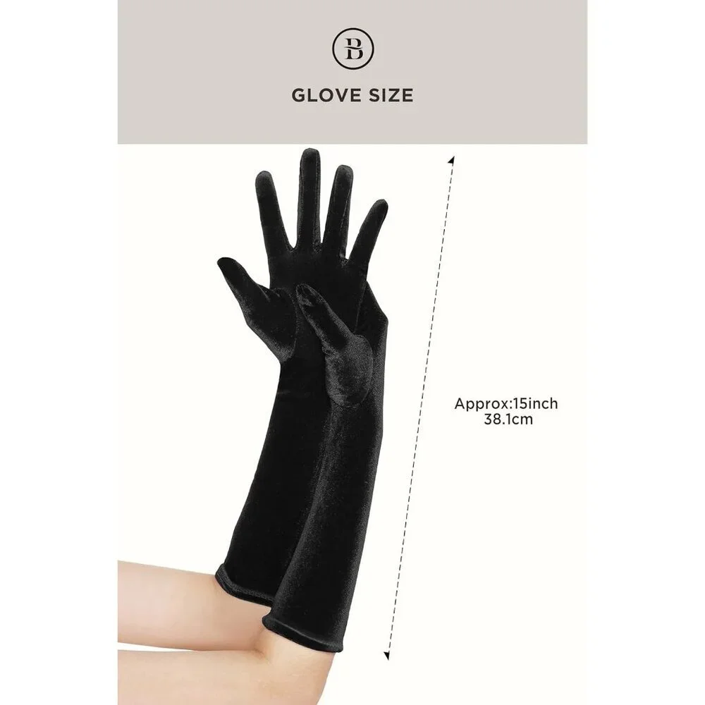 Women's Black Short Velvet Gloves Design Flapper Party Tea Costume Accessories